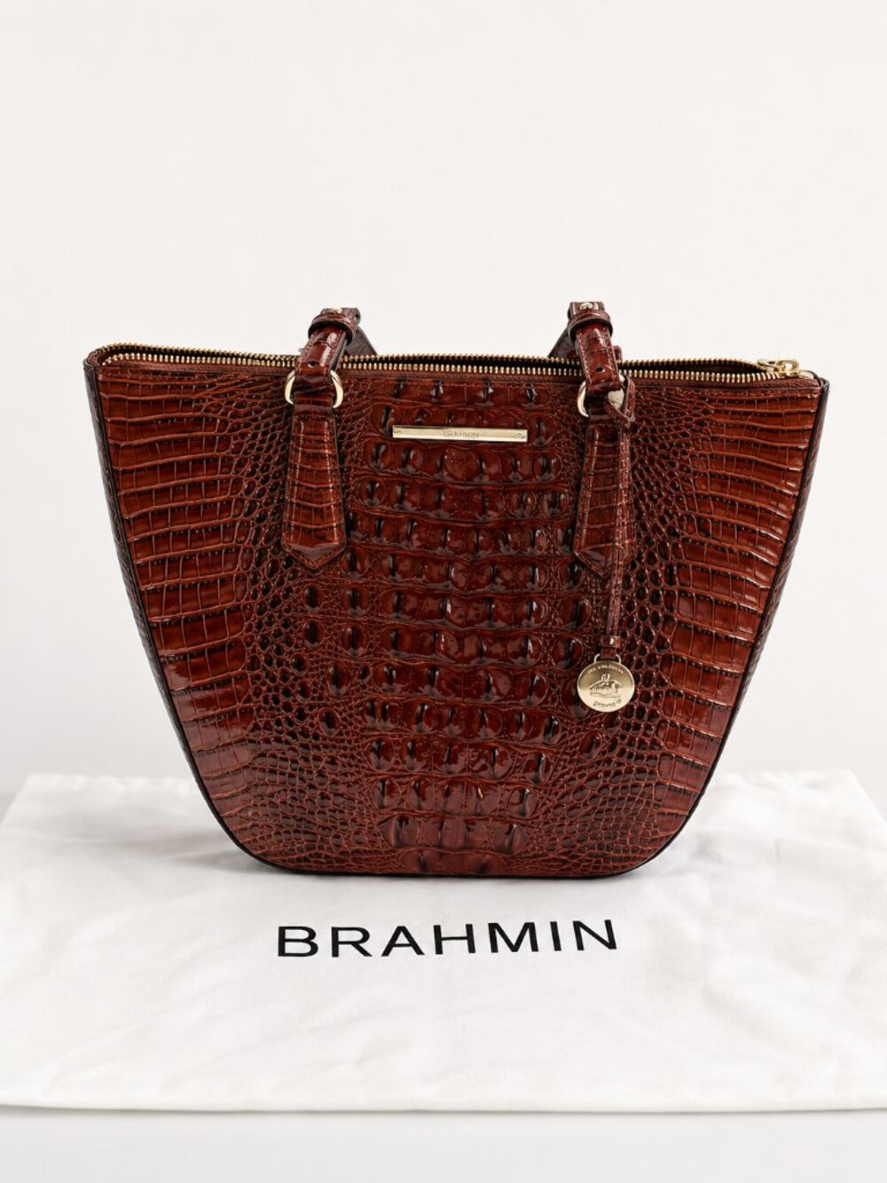 Brahmin Medium Bowie Pecan Melbourne Croc Embossed Leather Shoulder Bag NWOT